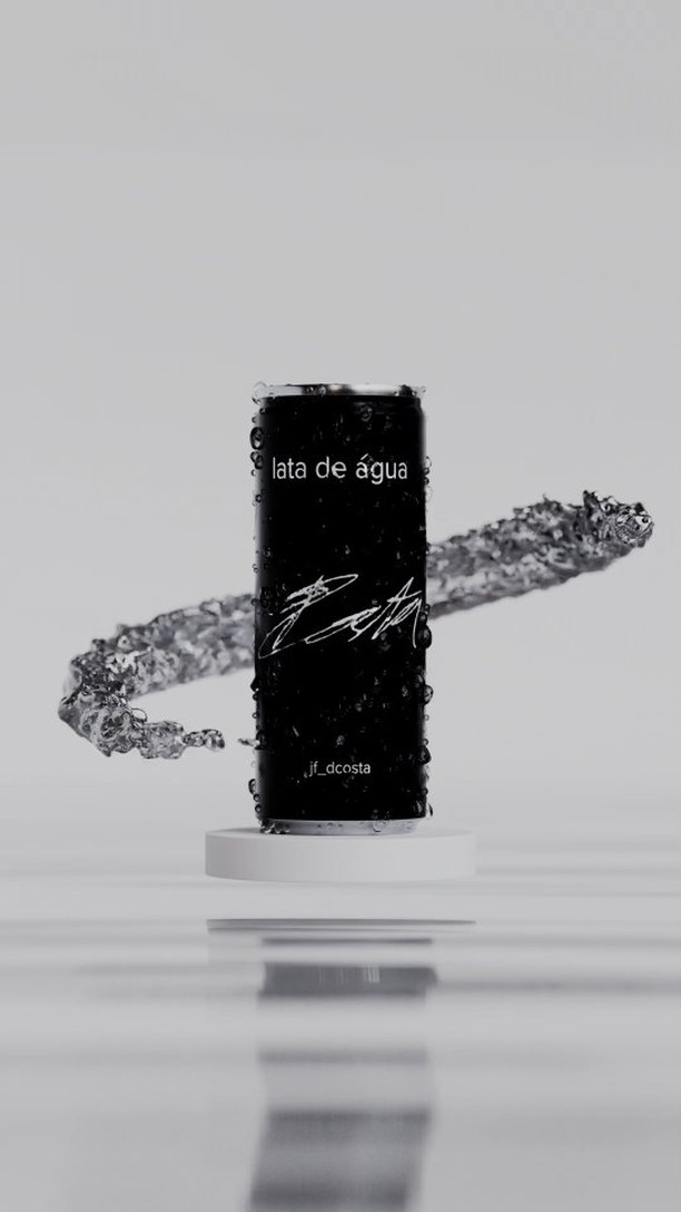 Cano Water practice advert: black can with an animated water splash, rendered in Blender