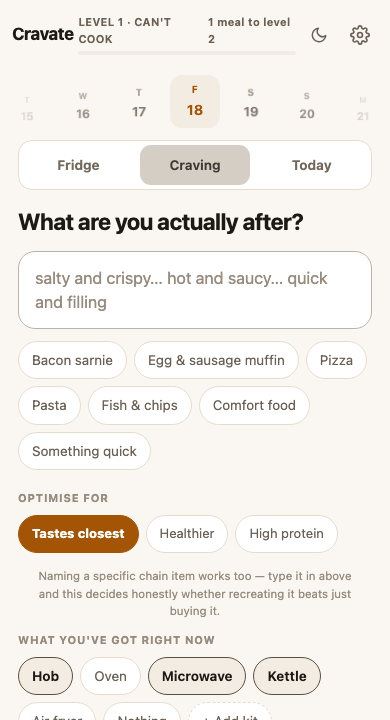 Cravate food-decision app interface